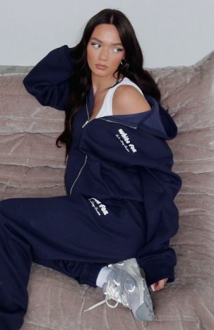 Navy / White White Fox Boutique Era 8 Zip Front Hoodie | US_01365WLKG