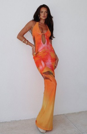 Orange / Yellow White Fox Boutique Bets Are Off Maxi Dress | US_27958DRFN