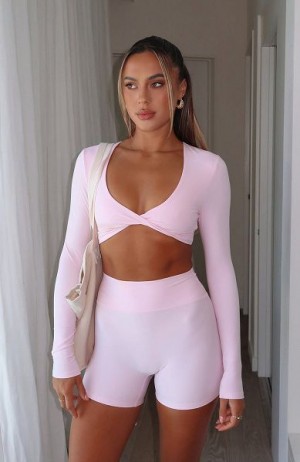 Pink White Fox Boutique Over The Line Long Sleeve Cropped Tops | US_40527KNEG