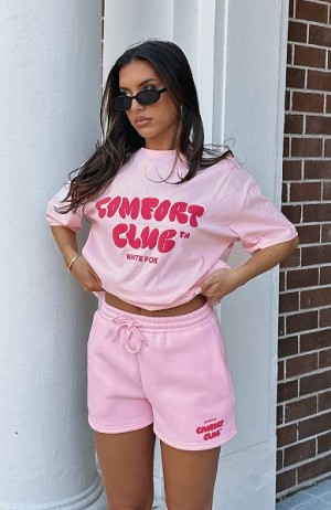 Pink / Red White Fox Boutique Comfort Club Oversized T-shirt | US_31407OUQR