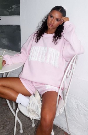 Pink / White White Fox Boutique Decade Classics Varsity Oversized Sweaters | US_13845JRFC