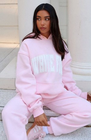 Pink / White White Fox Boutique Decade Classics Varsity Oversized Hoodie | US_35978MXWF