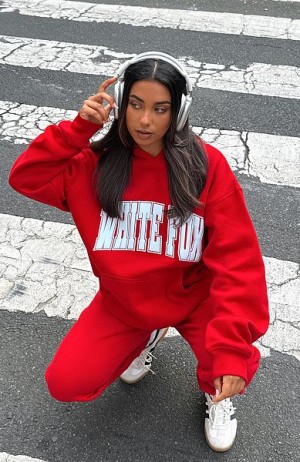 Red White Fox Boutique Decade Classics Varsity Oversized Hoodie | US_17682YNZJ