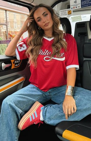 Red White Fox Boutique Hit A Home Run Oversized Jersey | US_16734UNDF