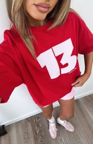 Red White Fox Boutique Your Lucky Day Oversized T-shirt | US_02341ECRM