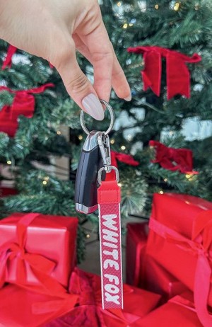 Red / White White Fox Boutique Next Level Strap Keychains | US_25940EYIW