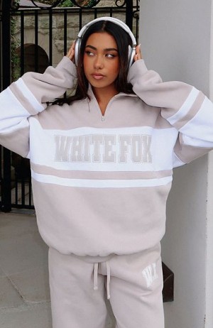 White White Fox Boutique Decade Classics Varsity Zip Front Sweaters | US_93012MFWI