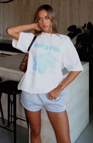 White / Blue White Fox Boutique With Love Forever Oversized T-shirt | US_83095LGMT