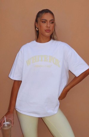 White / Yellow White Fox Boutique Athletics Era Oversized T-shirt | US_52790PKHM