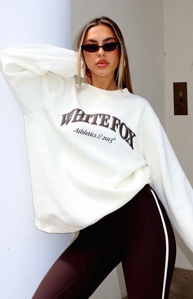 Beige White Fox Boutique Athletics Era Oversized Sweaters | US_38924LFYE