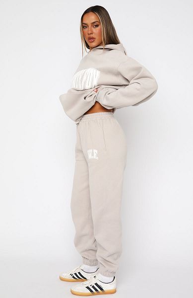 Beige White Fox Boutique Decade Classics Varsity Sweatpants | US_23671XBFC