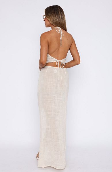 Beige White Fox Boutique Double Crossed Maxi Skirts | US_52630JKYZ