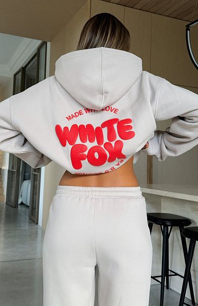 Beige / Red White Fox Boutique With Love For You Oversized Hoodie | US_42850RDXG