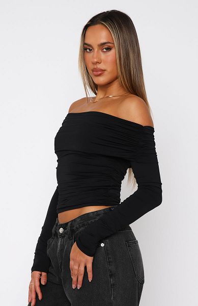 Black White Fox Boutique Midnight Express Long Sleeve Tops | US_38074NRVS