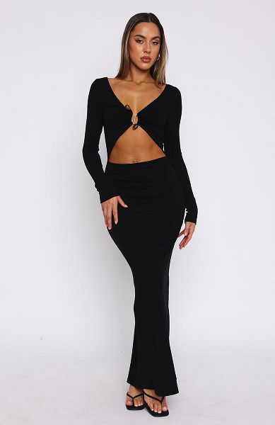 Black White Fox Boutique Thinking Clearly Long Sleeve Maxi Dress | US_20897LDMV