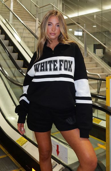 Black / Grey White Fox Boutique Decade Classics Varsity Zip Front Sweaters | US_62103VSYQ