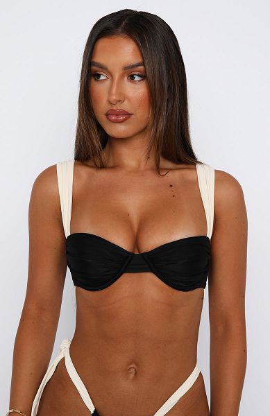 Black / White White Fox Boutique Elouera Bikini Tops | US_82175NWVP