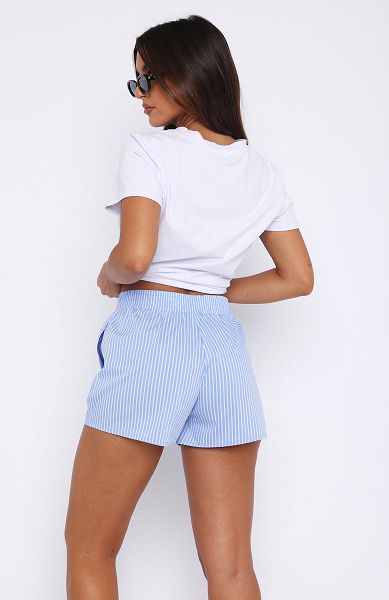 Blue Stripes White Fox Boutique Wasting My Time Shorts | US_26318NKOA