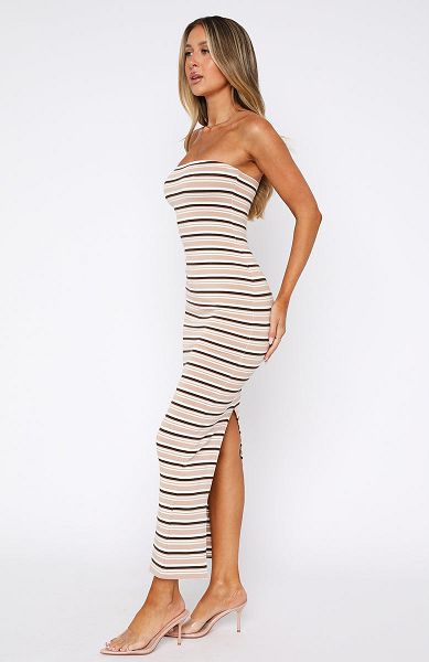 Brown White Fox Boutique New Vibrations Strapless Maxi Dress | US_74128HFZX