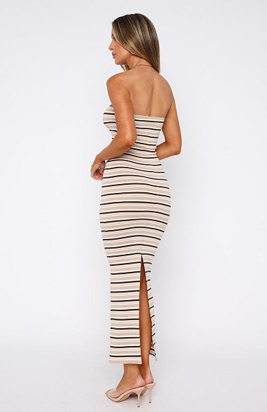 Brown White Fox Boutique New Vibrations Strapless Maxi Dress | US_74128HFZX