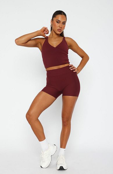 Burgundy White Fox Boutique Endurance Scrunch High Waisted Shorts | US_58416SDGF