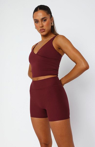 Burgundy White Fox Boutique Endurance Scrunch High Waisted Shorts | US_58416SDGF