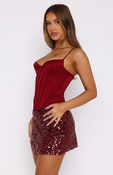 Burgundy White Fox Boutique Stepping Out In Style Sequin Mini Skirts | US_71962WMNR