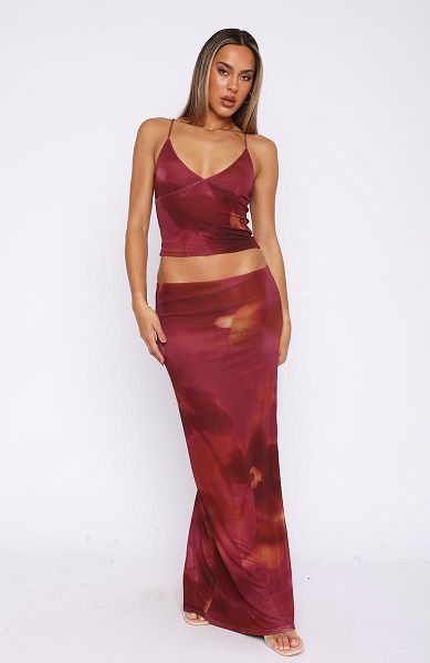 Burgundy White Fox Boutique Sunset Girl Maxi Skirts | US_45807EYVQ