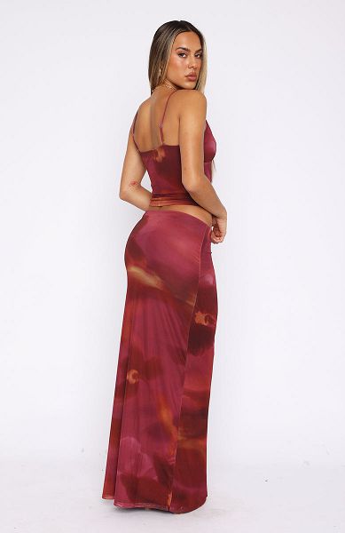 Burgundy White Fox Boutique Sunset Girl Maxi Skirts | US_45807EYVQ