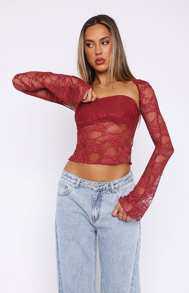 Burgundy White Fox Boutique Sweet Lovin' Lace Tops | US_78532SLDI