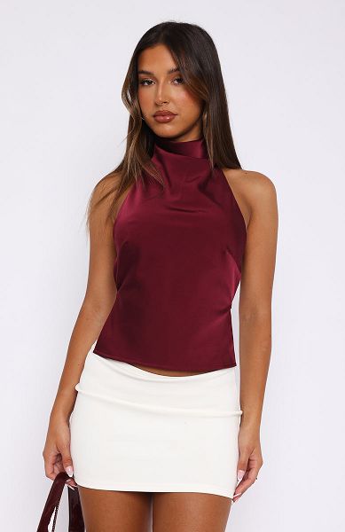 Burgundy White Fox Boutique Time Passes Halter Tops | US_57409UIQN