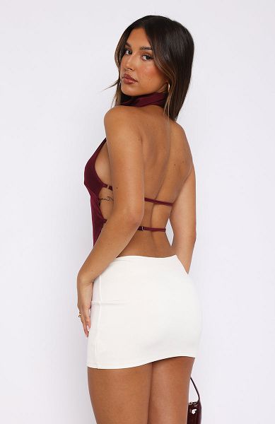 Burgundy White Fox Boutique Time Passes Halter Tops | US_57409UIQN