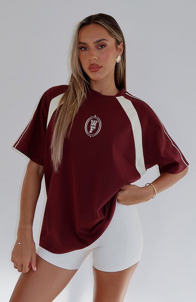 Burgundy White Fox Boutique You\'re Out Of Luck Oversized T-shirt | US_54269JASD