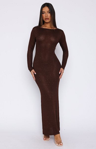 Chocolate White Fox Boutique Divine Timing Long Sleeve Sequin Knit Maxi Dress | US_71598UFBX