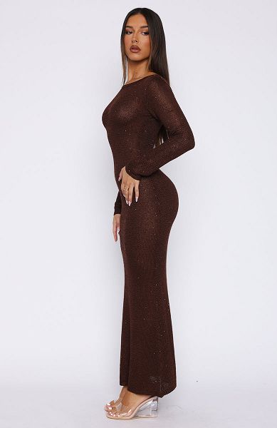 Chocolate White Fox Boutique Divine Timing Long Sleeve Sequin Knit Maxi Dress | US_71598UFBX