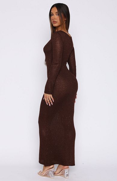 Chocolate White Fox Boutique Divine Timing Long Sleeve Sequin Knit Maxi Dress | US_71598UFBX