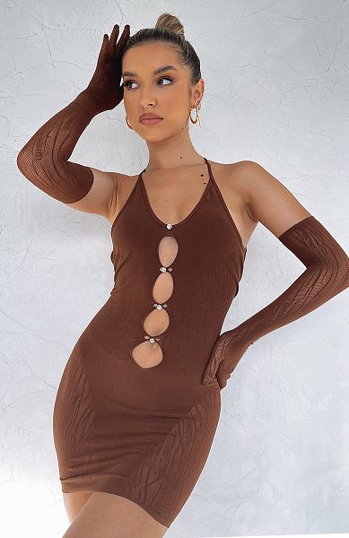 Chocolate White Fox Boutique Link Up Mini Dress | US_93678RMUK