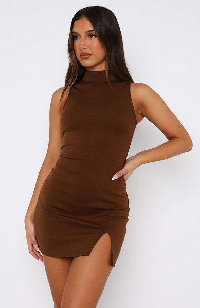 Chocolate White Fox Boutique Never Felt Alone High Neck Mini Dress | US_74581MAWF