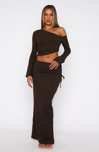 Chocolate White Fox Boutique Rising Star Maxi Skirts | US_46308VXDE