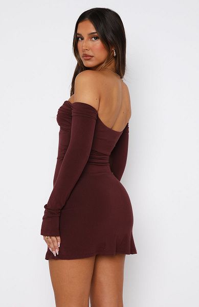 Chocolate White Fox Boutique Running Out Of Time Off Shoulder Mini Dress | US_48592GCNJ