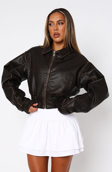 Chocolate White Fox Boutique Wise Beyond Pu Bomber Jackets | US_28763XMUJ