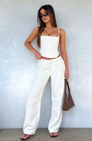 Cream White Fox Boutique Head Rush Pants | US_68342RXWM