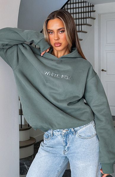 Dark Green White Fox Boutique Stay Lifted Oversized Hoodie | US_26583TKRO