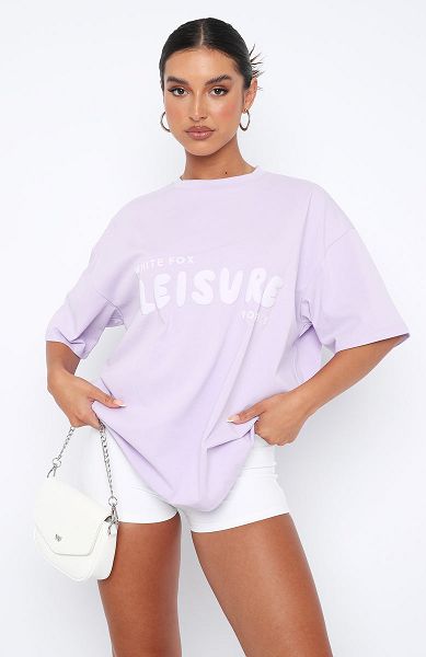 Lavender White Fox Boutique Leisure Series Oversized T-shirt | US_48903LWMU