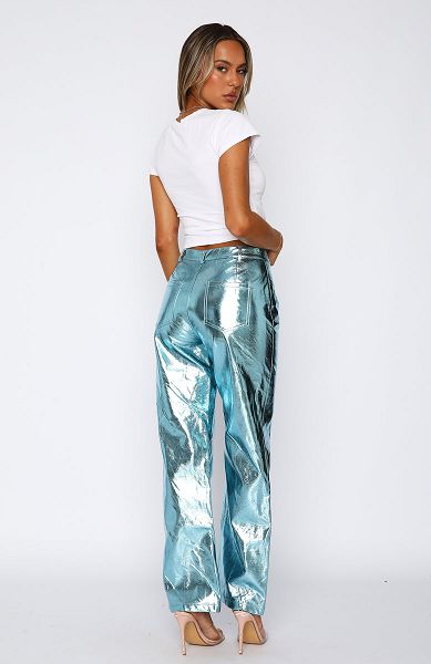 Light Turquoise Blue White Fox Boutique Push The Button Pu Pants | US_63547WQYN