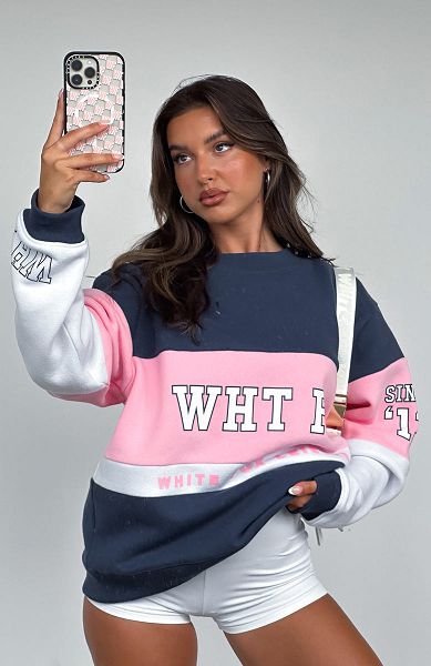 Navy / Pink / White White Fox Boutique Latest And Greatest Oversized Sweaters | US_24796GRTX