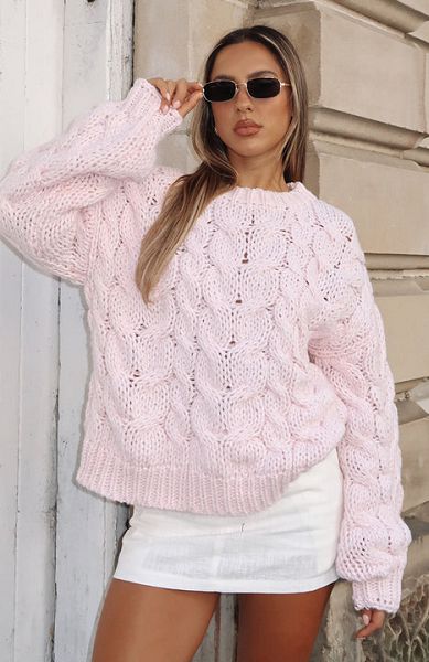 Pink White Fox Boutique Real Feelings Oversized Knit Sweaters | US_24160NAUI