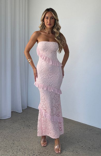 Pink White Fox Boutique She\'s A Masterpiece Lace Maxi Dress | US_60342JREM