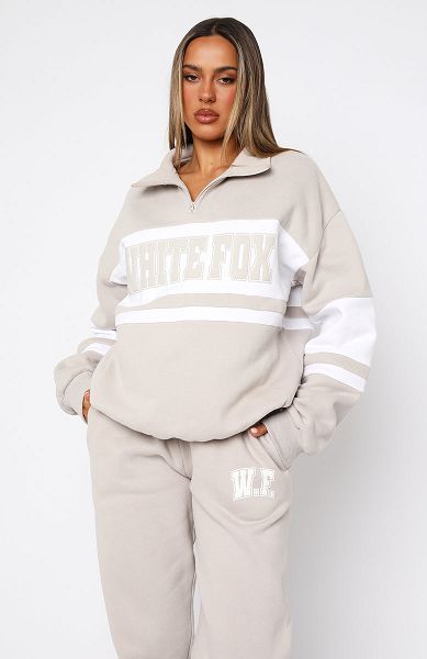 White White Fox Boutique Decade Classics Varsity Zip Front Sweaters | US_93012MFWI