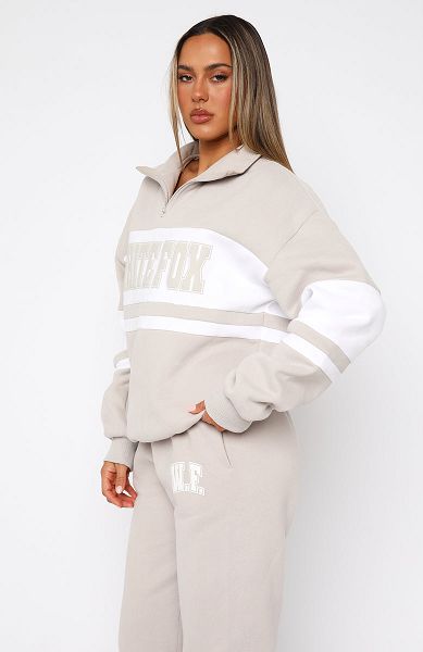 White White Fox Boutique Decade Classics Varsity Zip Front Sweaters | US_93012MFWI